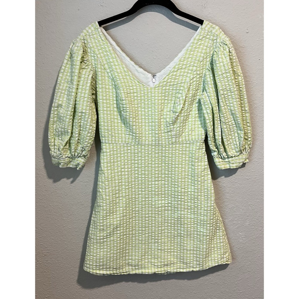 Urban Outfitters Women's Mini Dress Size Small Green Gingham Puff Sleeve Cottage